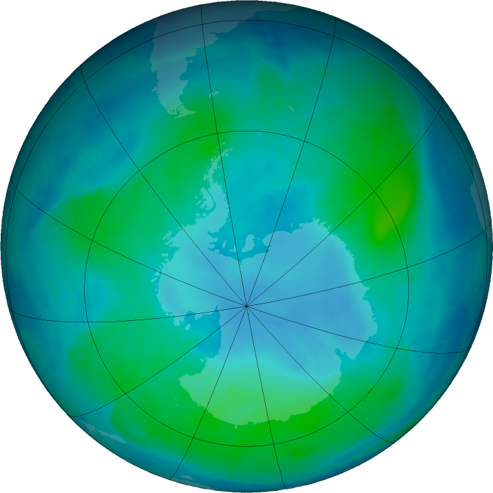 Antarctic ozone map for 09 February 2016